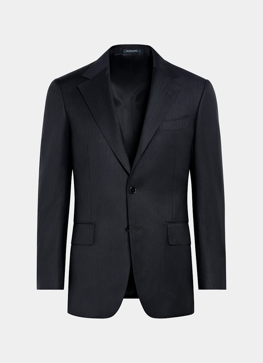 Navy Striped Tailored Fit Milano Suit
