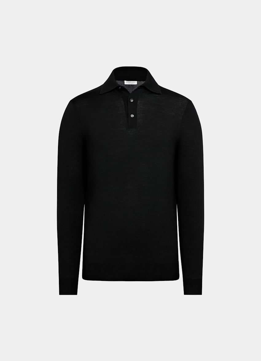 Mid Brown Merino Long Sleeve Polo