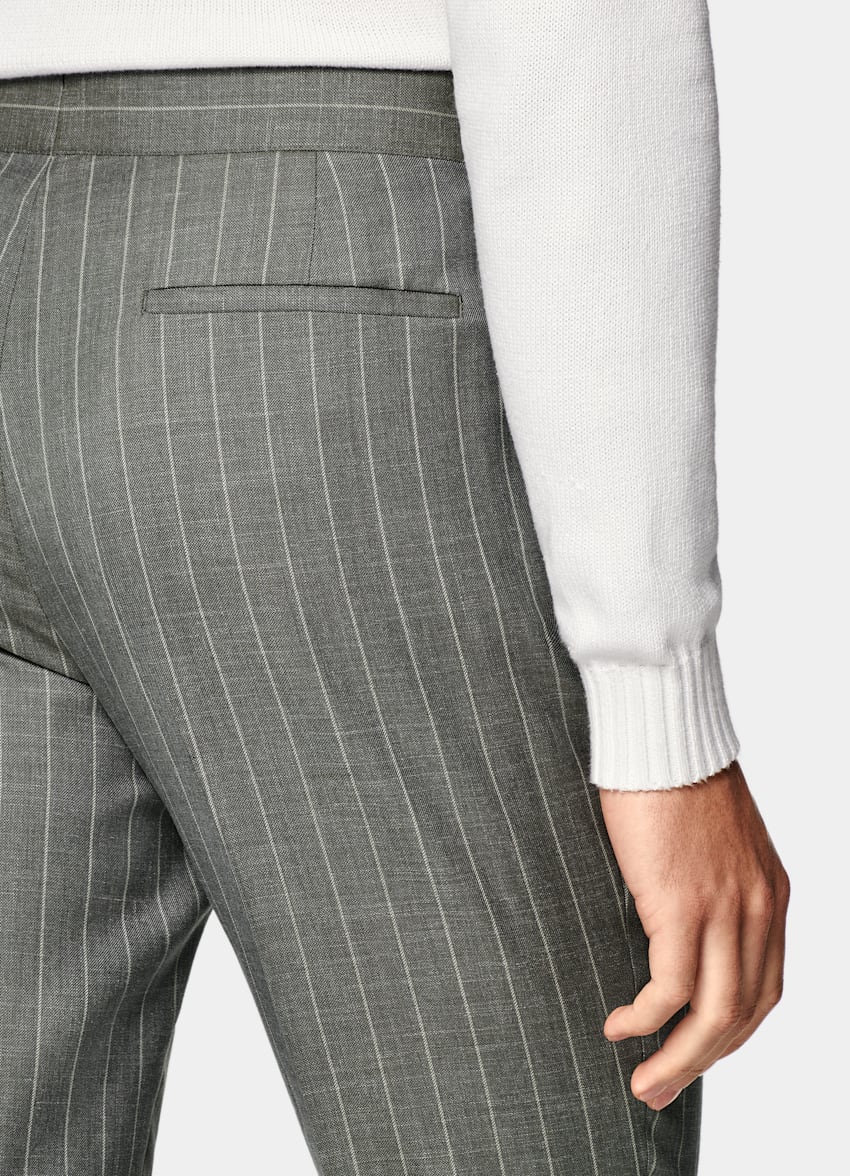 Light Green Striped Tailored Fit Havana Suit