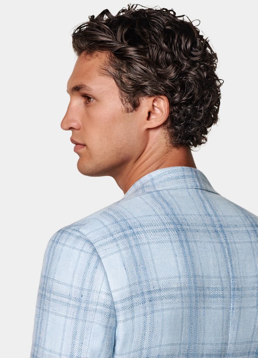 Light Blue Checked Tailored Fit Havana Blazer