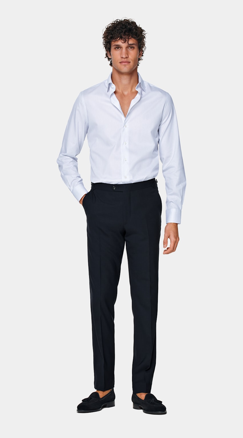 White Striped Twill Slim Fit Shirt