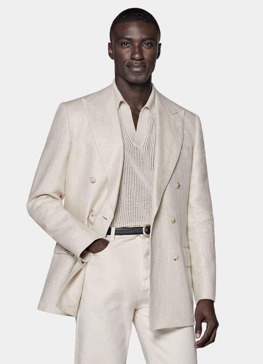 Light Taupe Herringbone Tailored Fit Milano Blazer