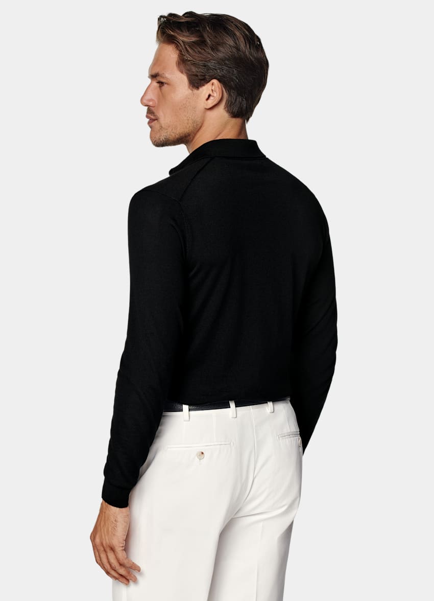 Black Merino Long Sleeve Polo