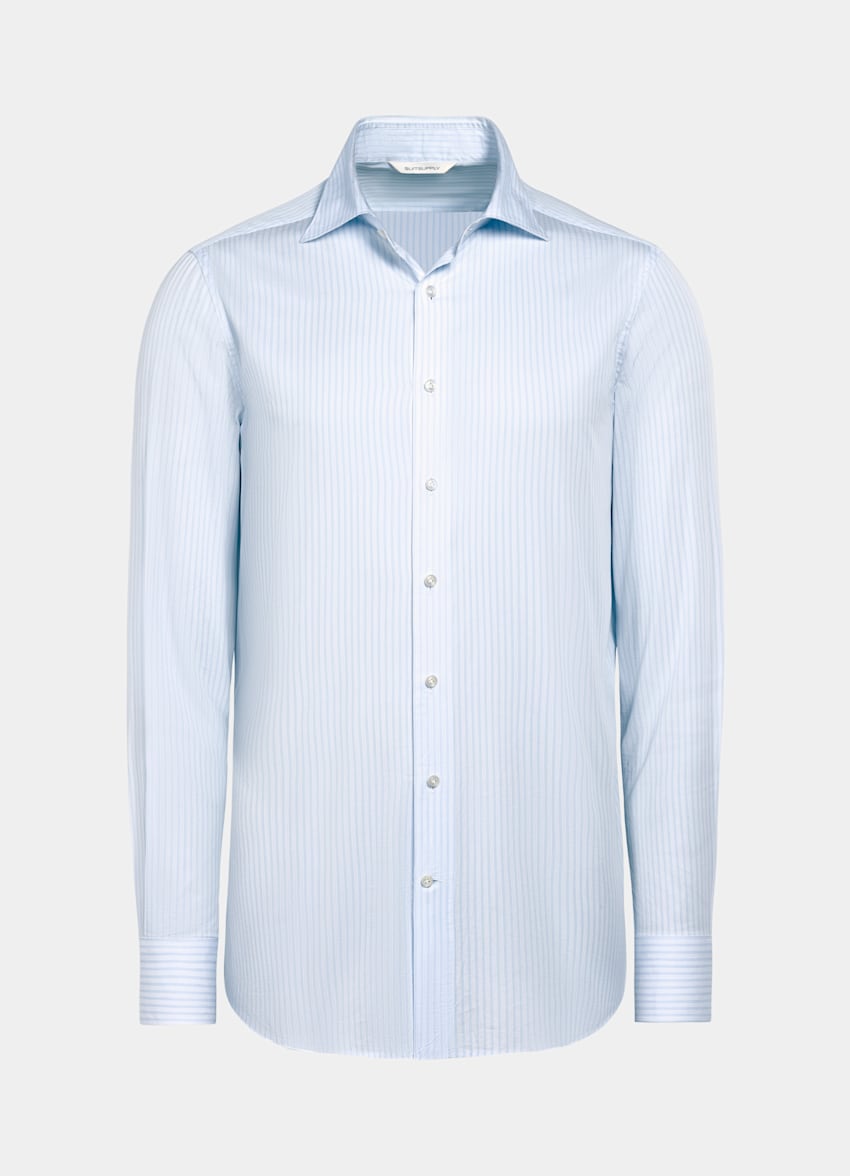 Light Blue Striped Poplin Tailored Fit Shirt