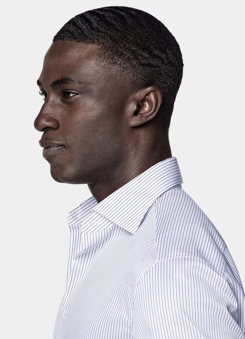 Navy Striped Twill Tailored Fit Shirt