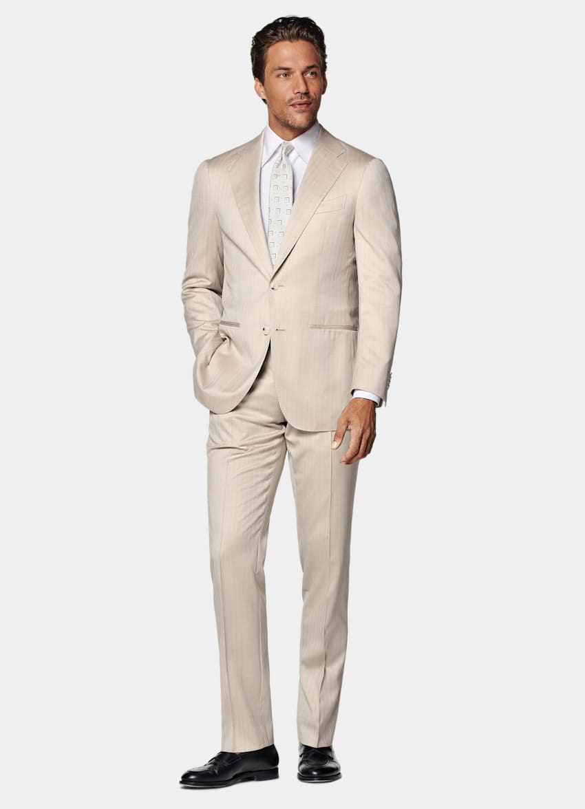 Sand Herringbone Perennial Tailored Fit Havana Suit