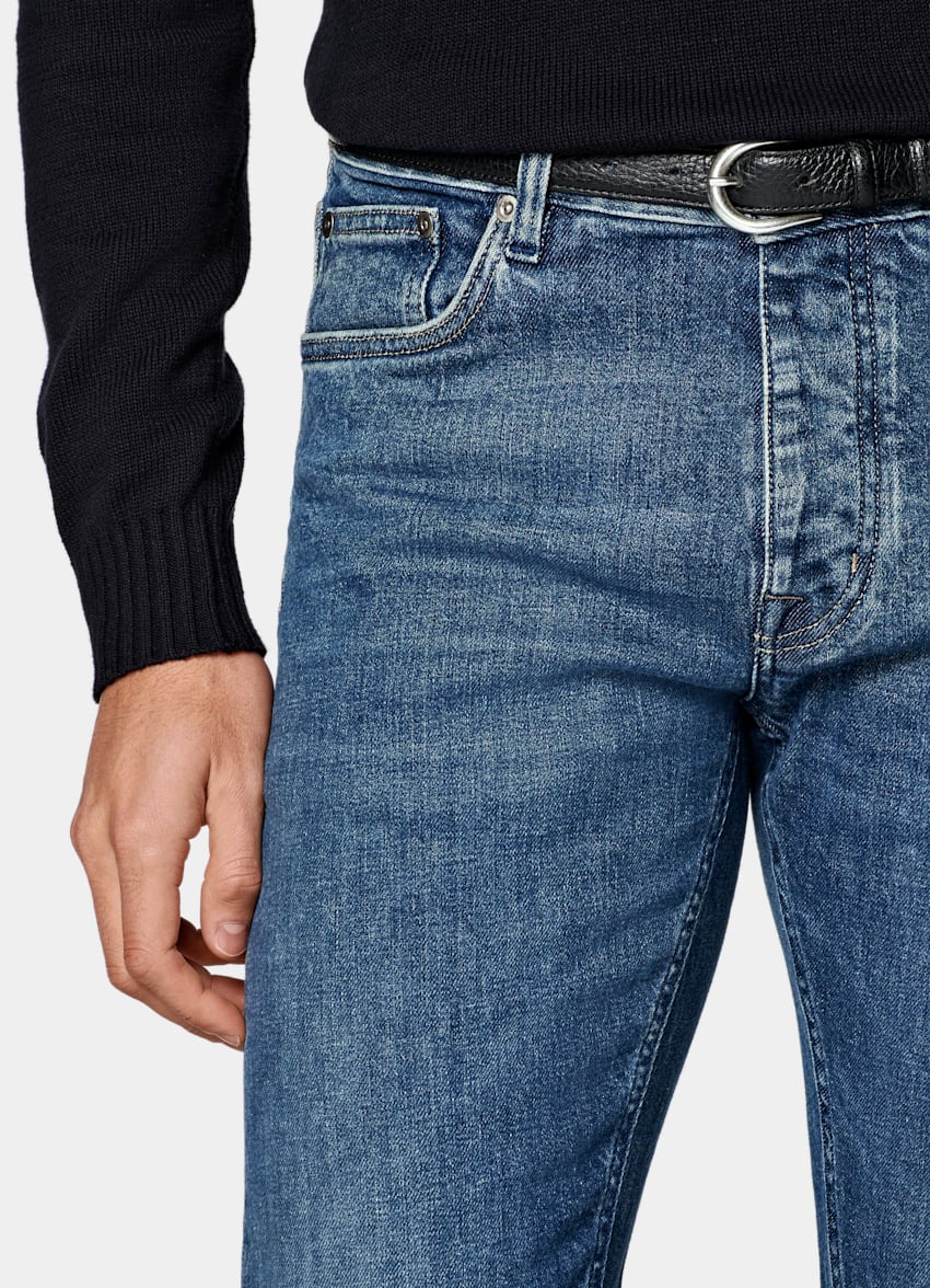 Mid Blue Slim Leg Tapered Jeans