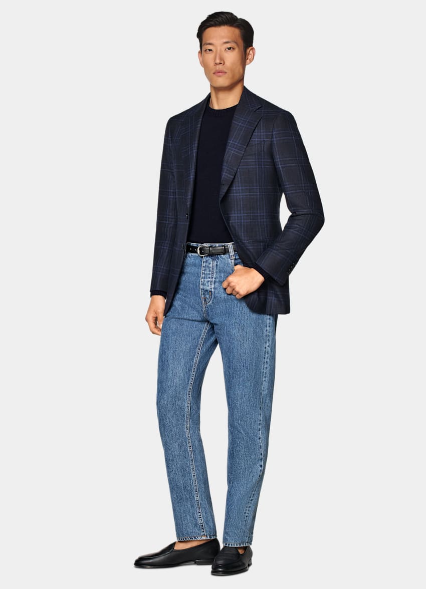 Navy Checked Tailored Fit Havana Blazer