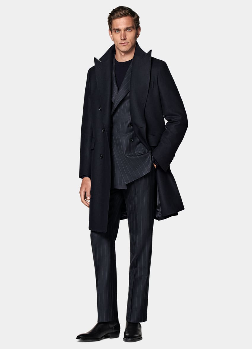 Navy Belted Overcoat