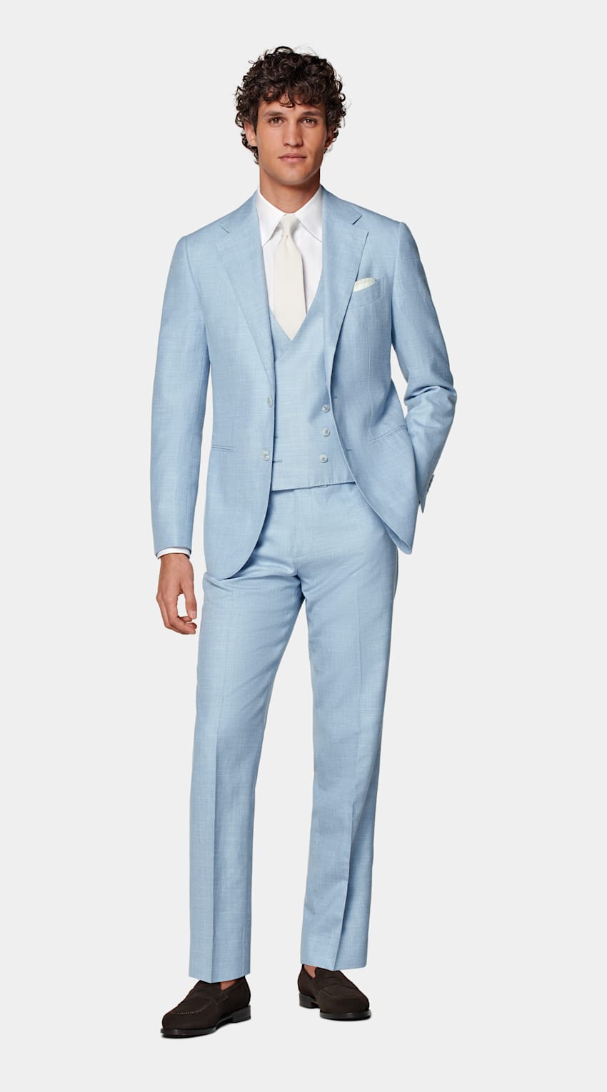 Light Blue Three-Piece Tailored Fit Havana Suit