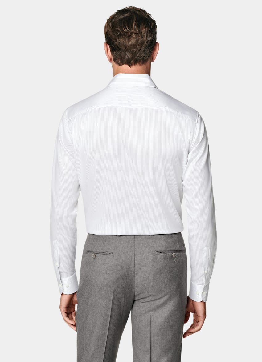Grey Striped Twill Tailored Fit Shirt