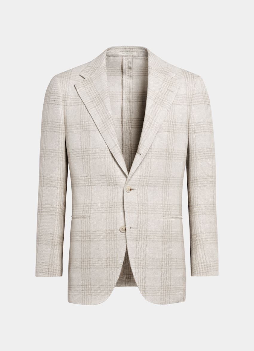 Light Taupe Checked Relaxed Fit Roma Blazer