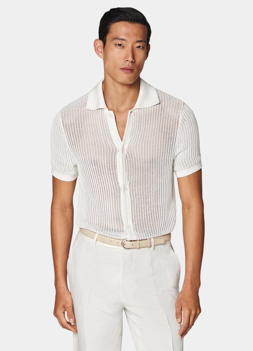 Off-White Crochet Polo Cardigan