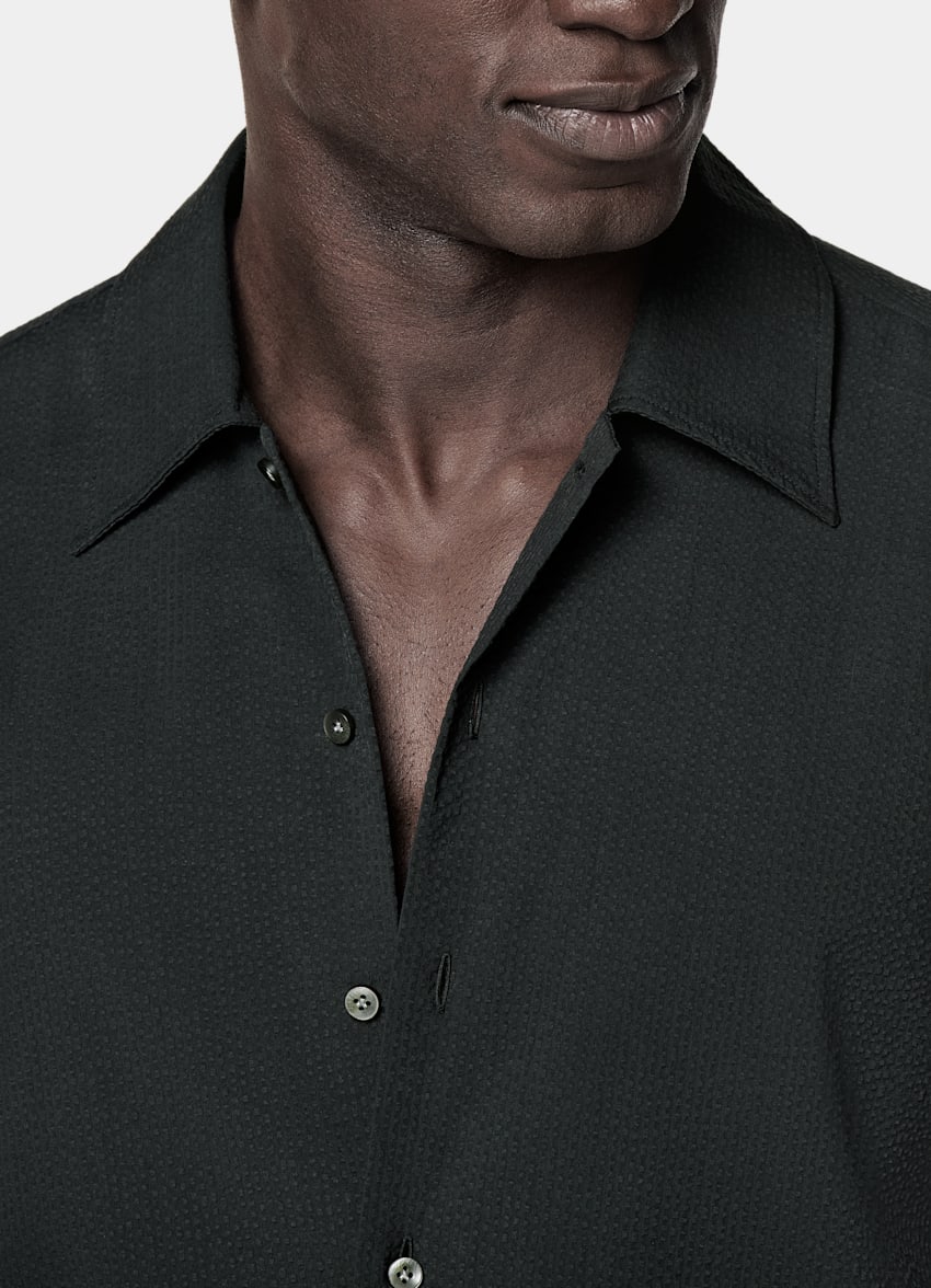 Black Tailored Fit Short Sleeve Shirt