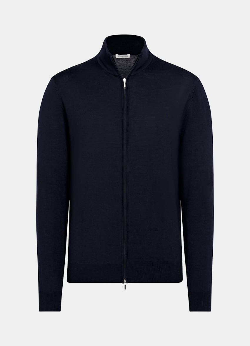 Navy Merino Zip Cardigan