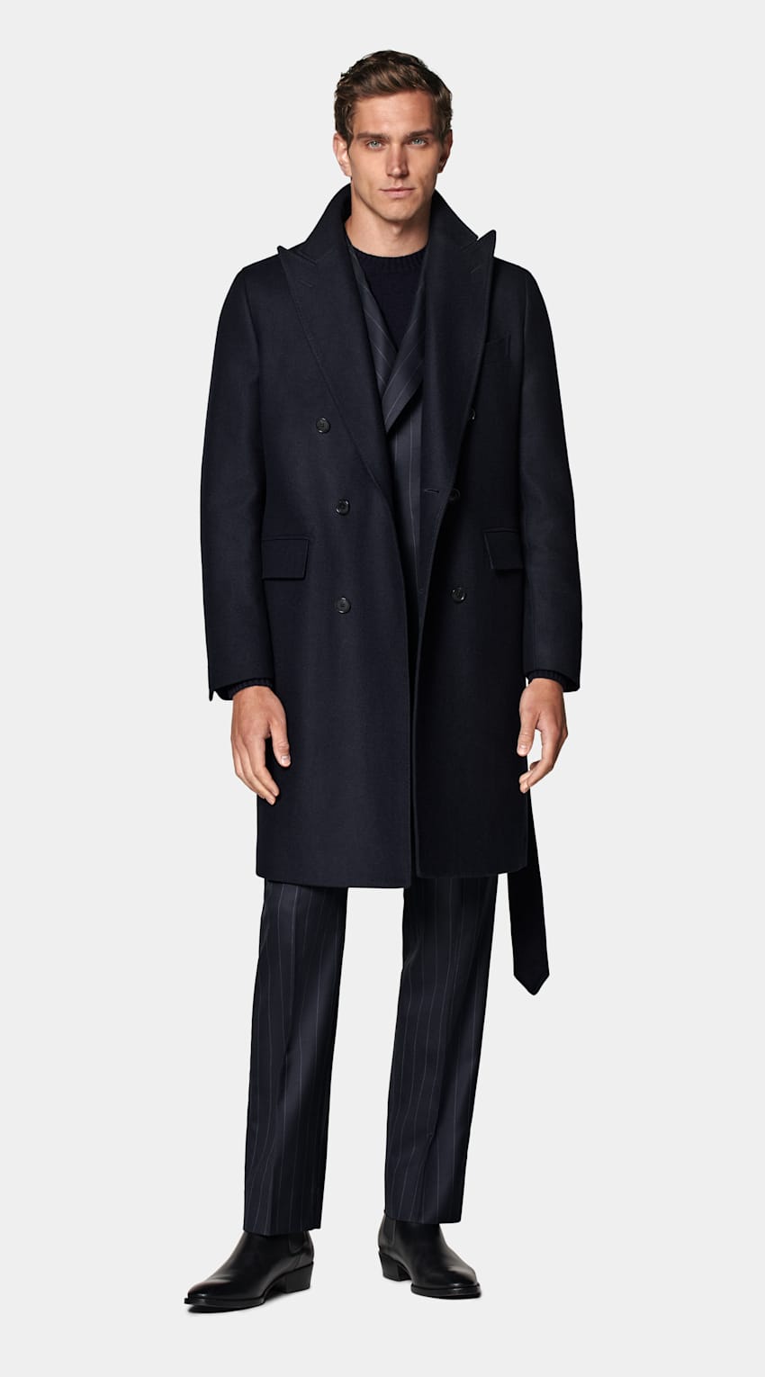 Navy Belted Overcoat