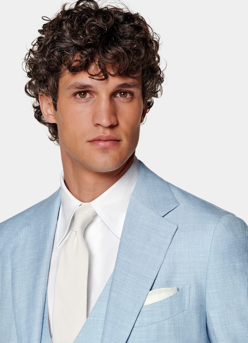 Light Blue Three-Piece Tailored Fit Havana Suit