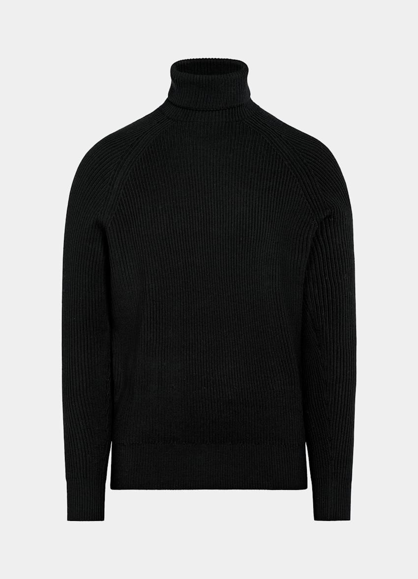 Black Merino Ribbed Turtleneck