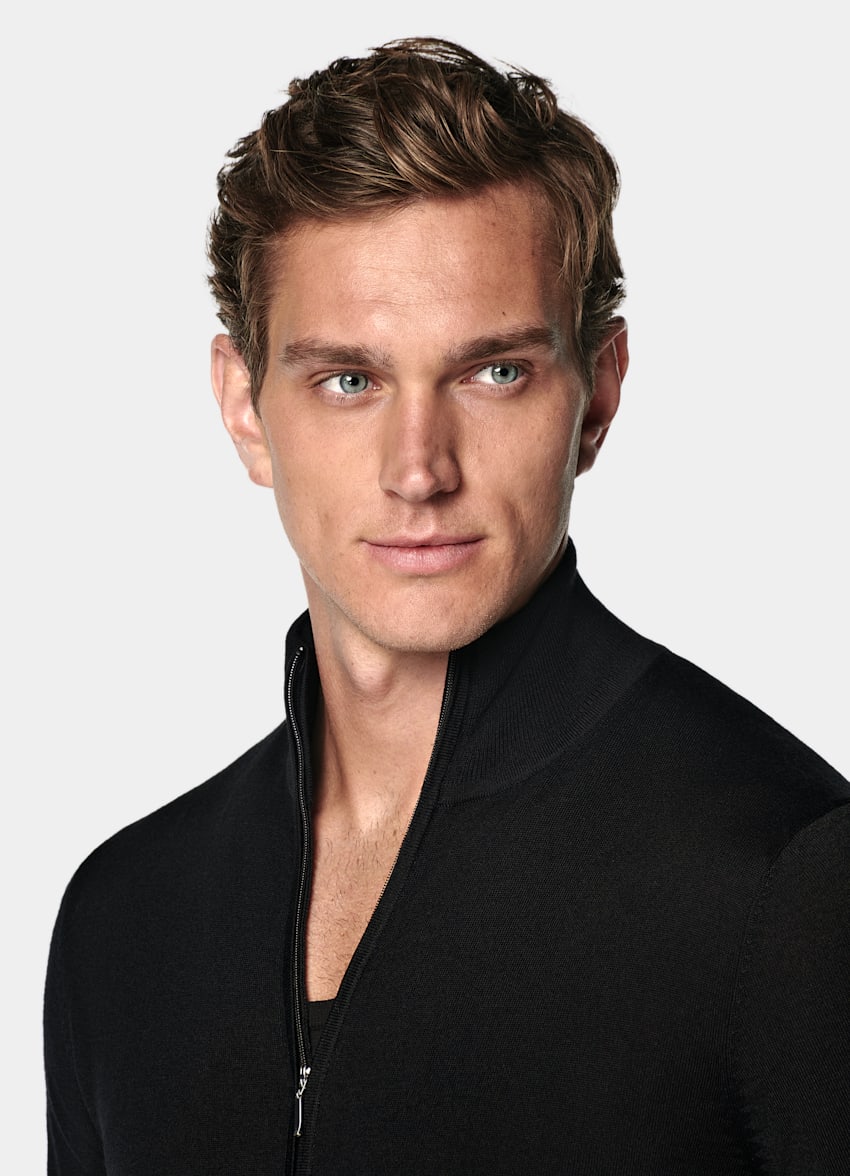 Black Merino Zip Cardigan