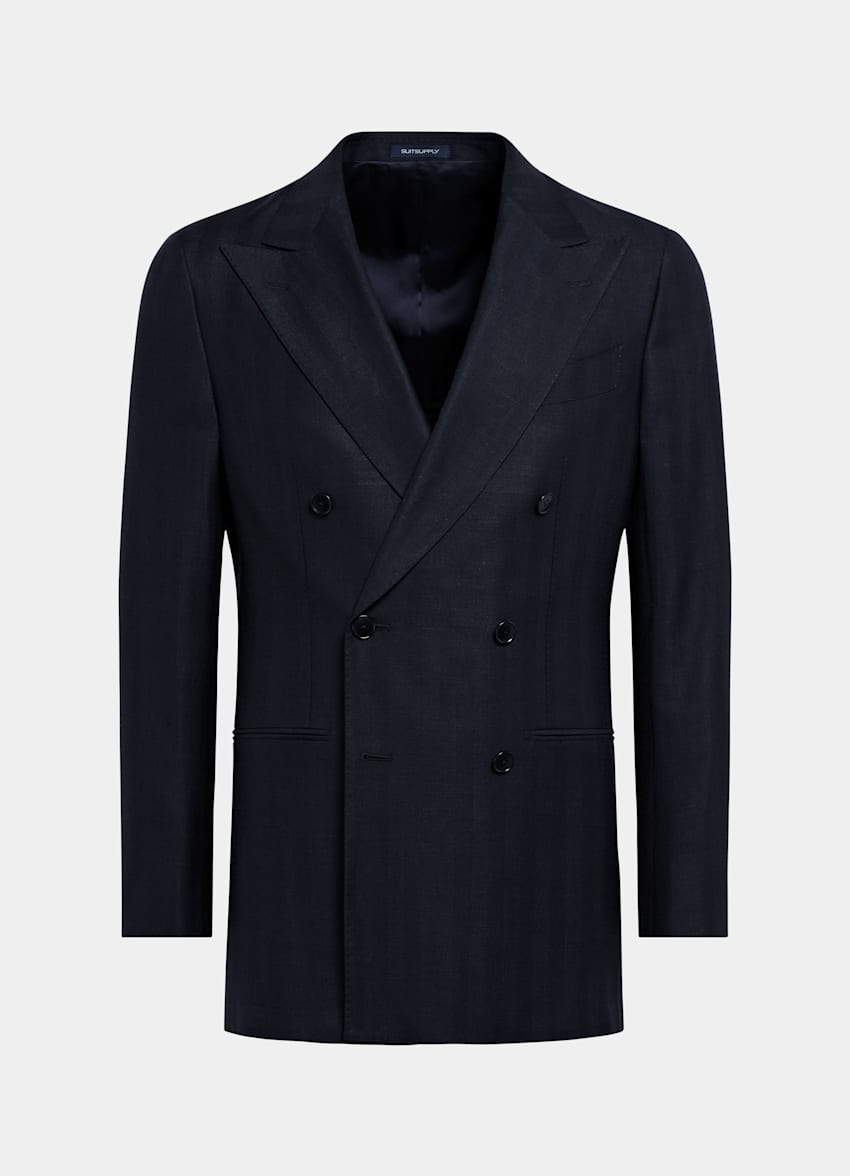 Navy Herringbone Tailored Fit Havana Suit