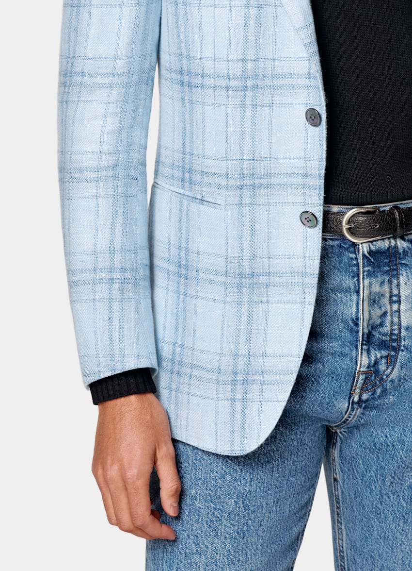 Light Blue Checked Tailored Fit Havana Blazer