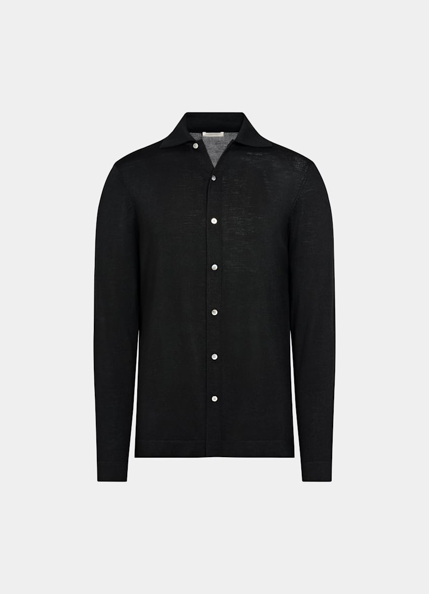 Navy Merino Long Sleeve Polo Cardigan