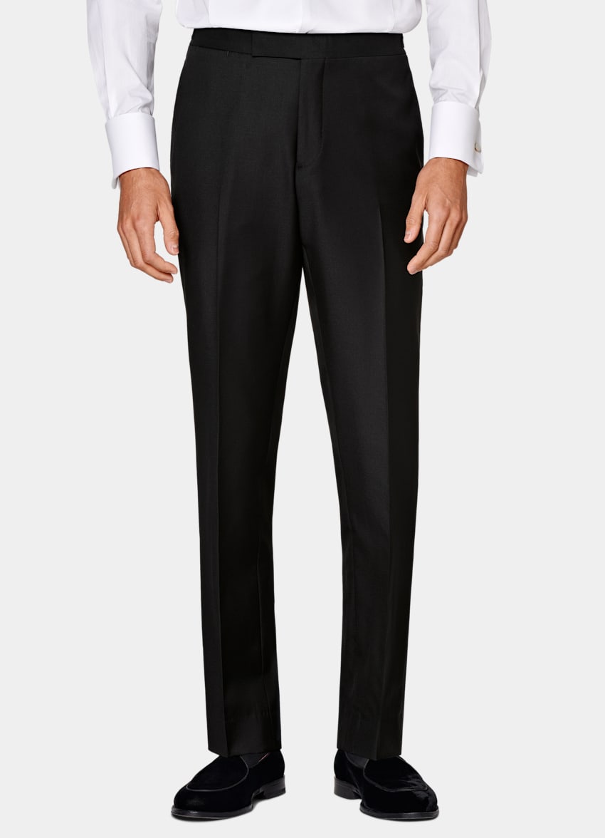 Black Slim Leg Straight Tuxedo Pants