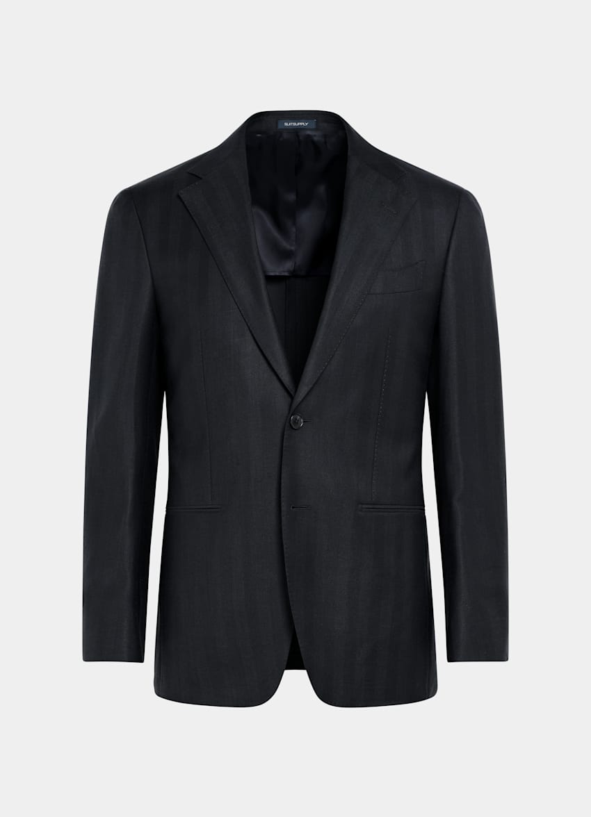 Navy Herringbone Tailored Fit Havana Suit