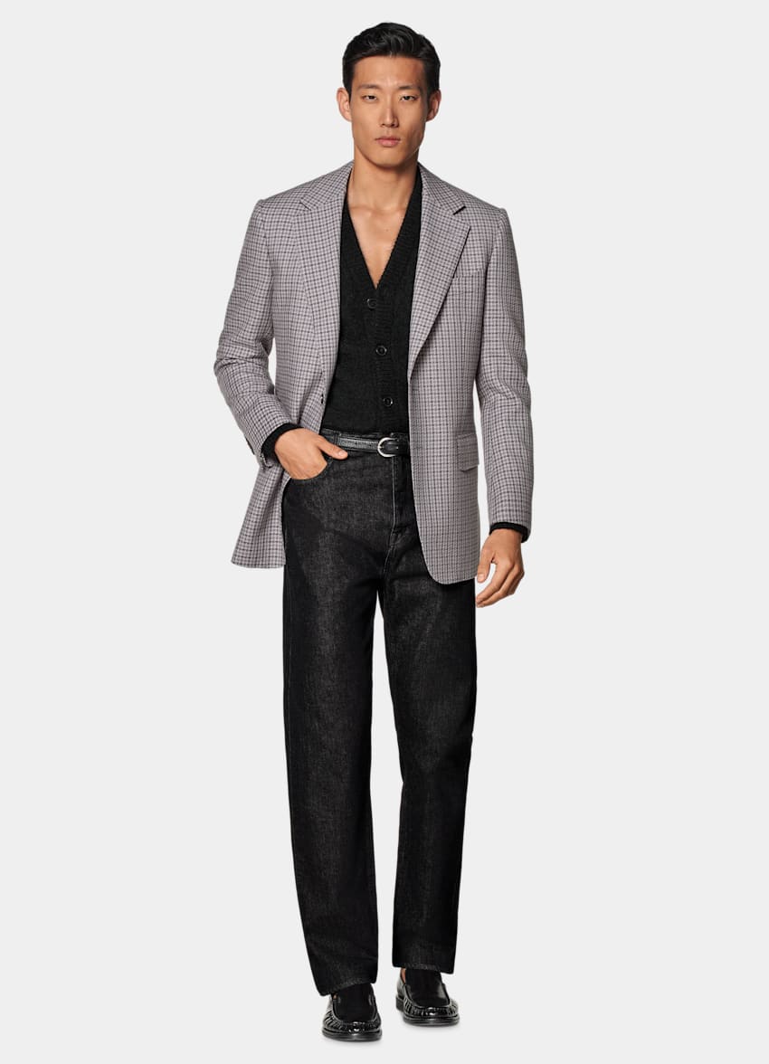 Taupe Checked Tailored Fit Milano Blazer