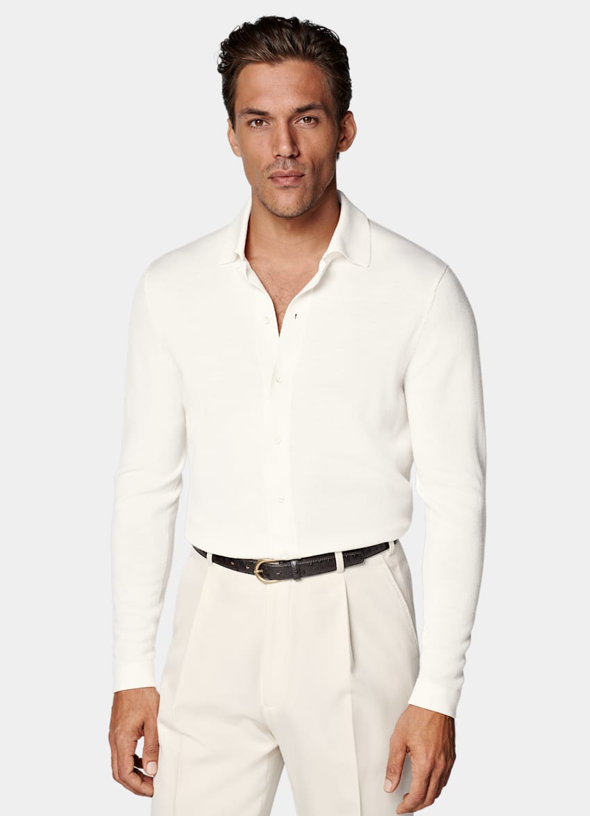 Off-White Merino Long Sleeve Polo Cardigan