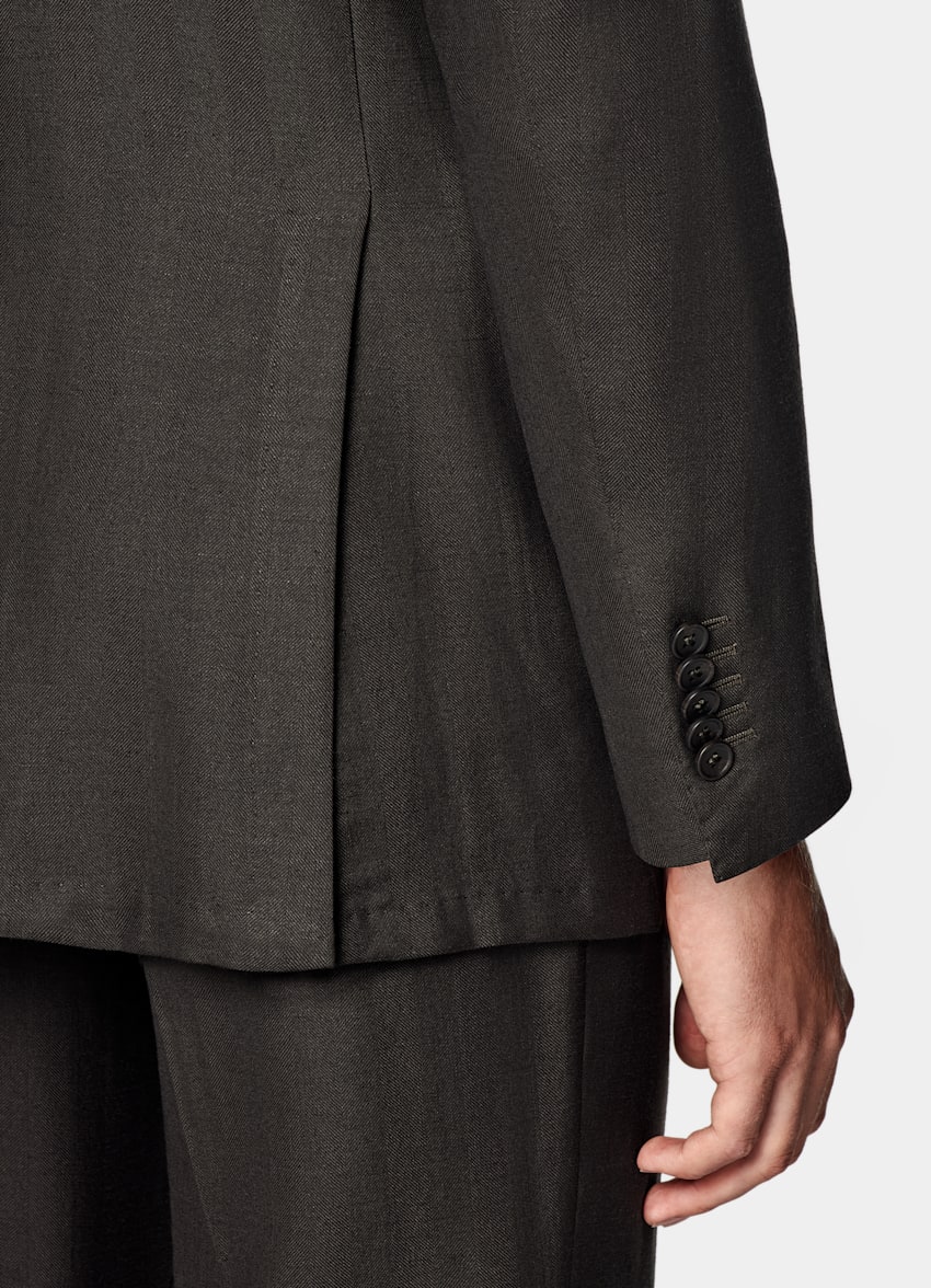 Dark Brown Herringbone Tailored Fit Milano Suit