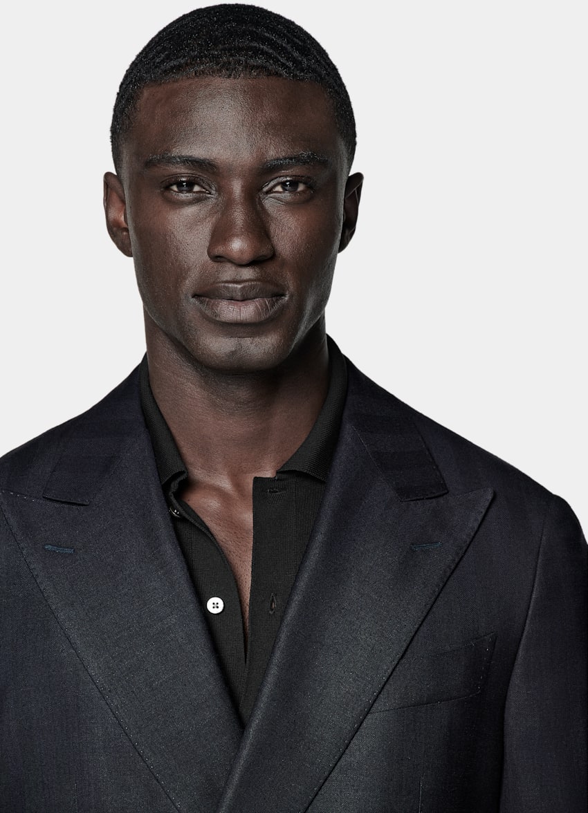 Navy Herringbone Tailored Fit Havana Suit