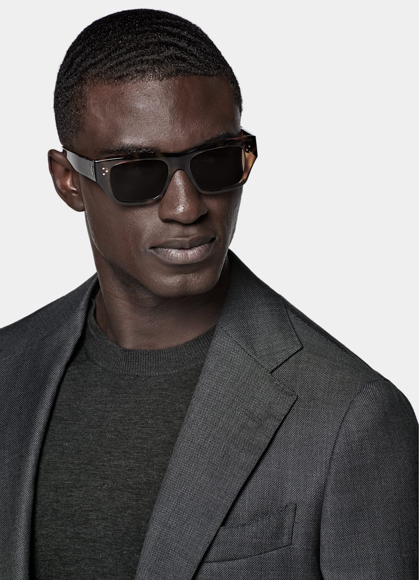 Dark Grey Bird's Eye Tailored Fit Havana Suit Jacket