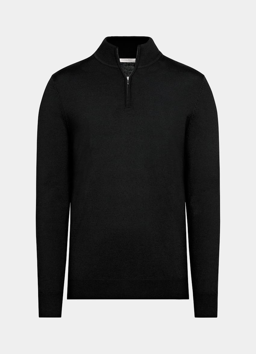Black Merino Half Zip