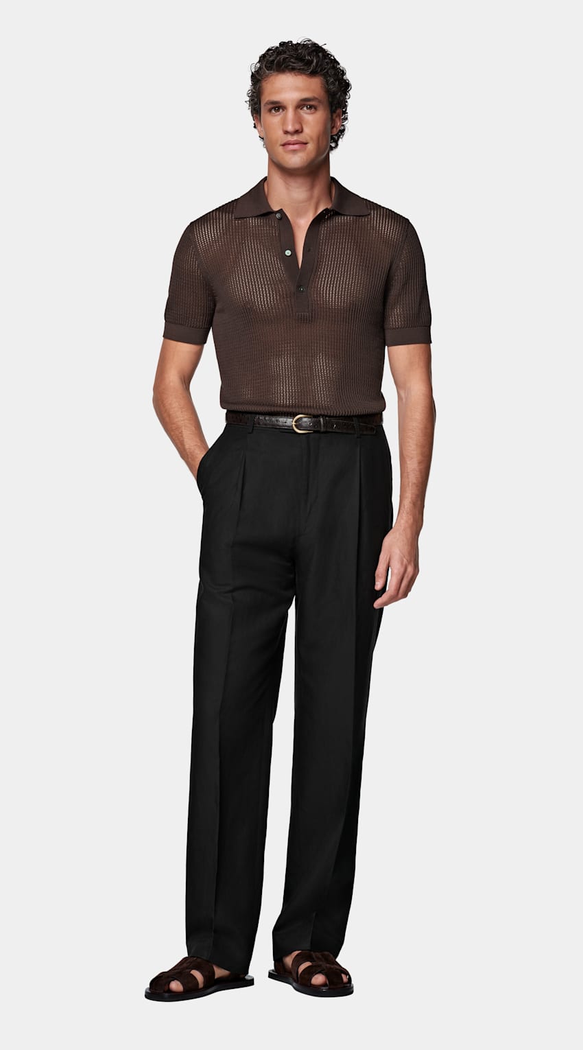 Mid Brown Crochet Polo