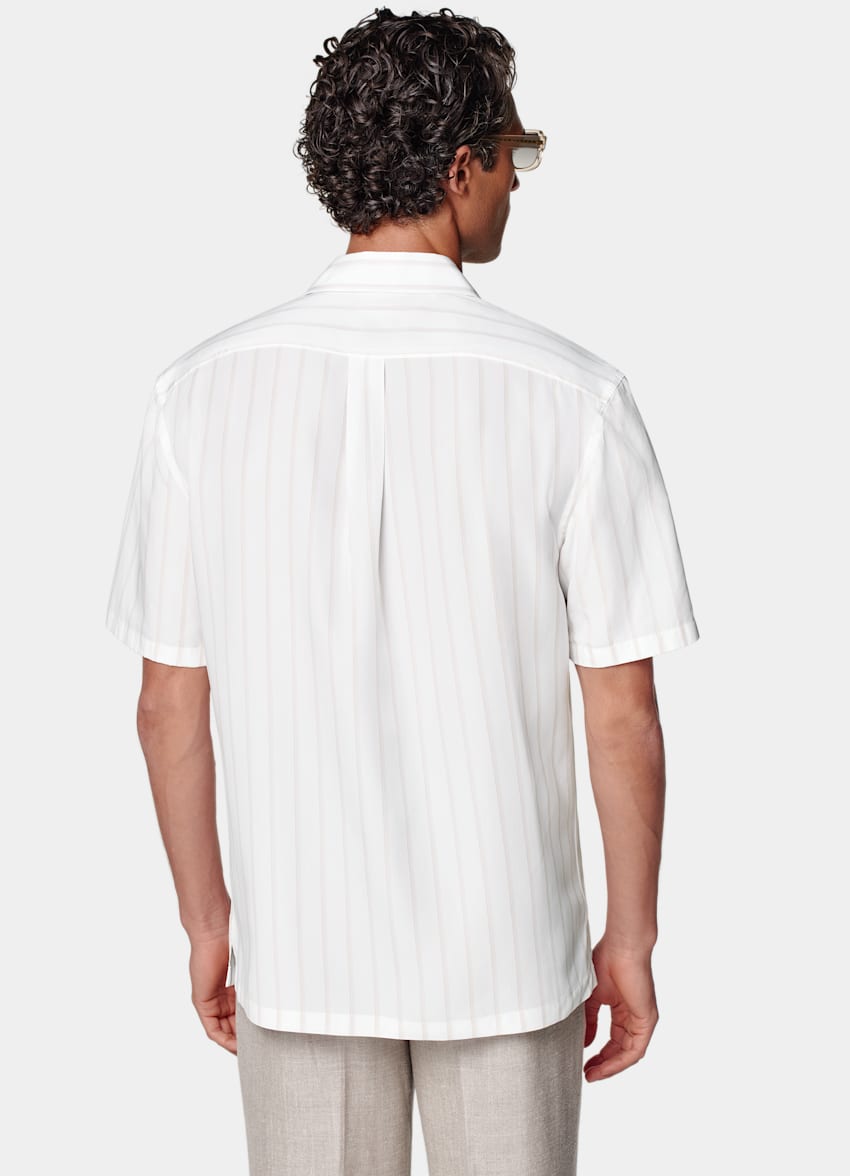 White Striped Tailored Fit Short Sleeve Shirt