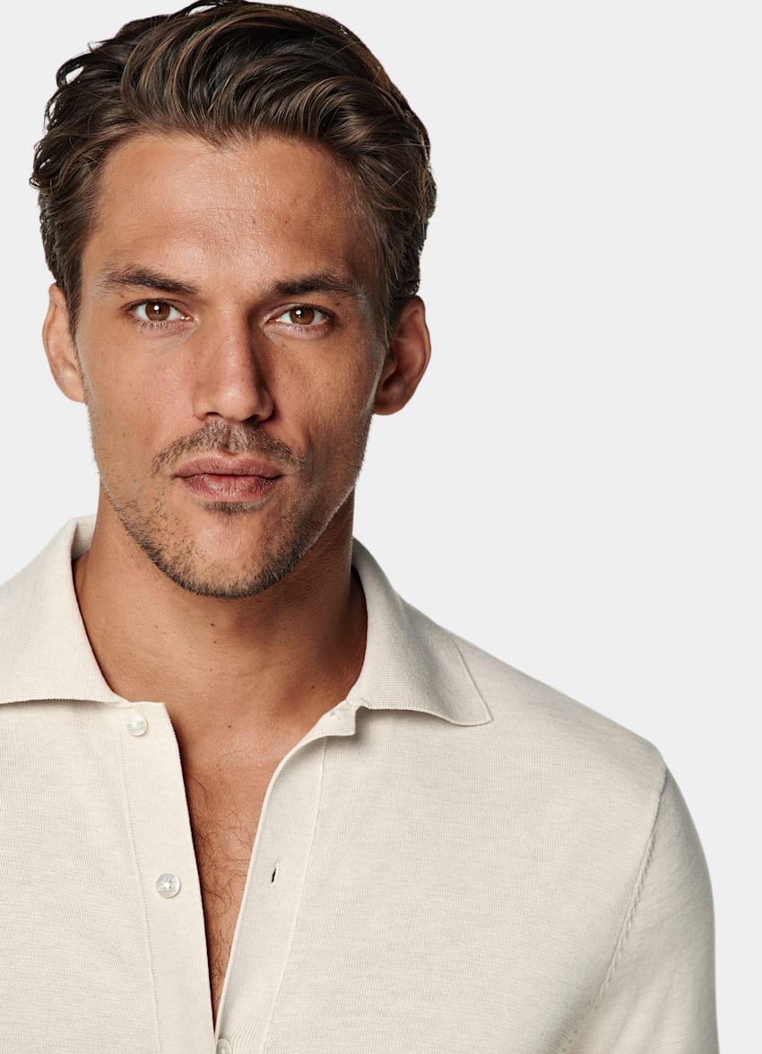 Sand Long Sleeve Polo Cardigan
