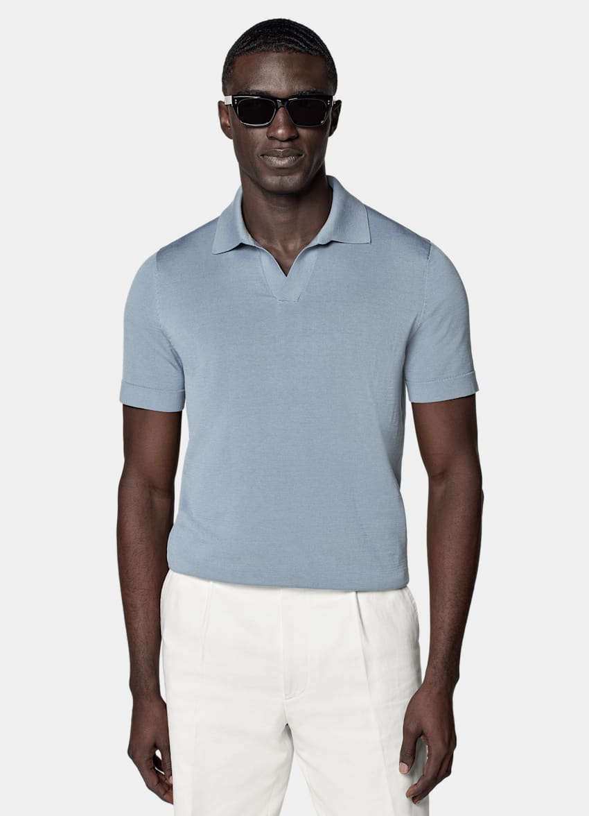Light Blue Buttonless Polo