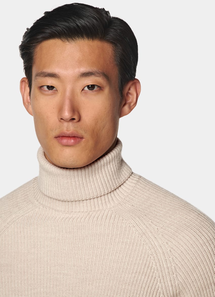 Sand Merino Ribbed Turtleneck