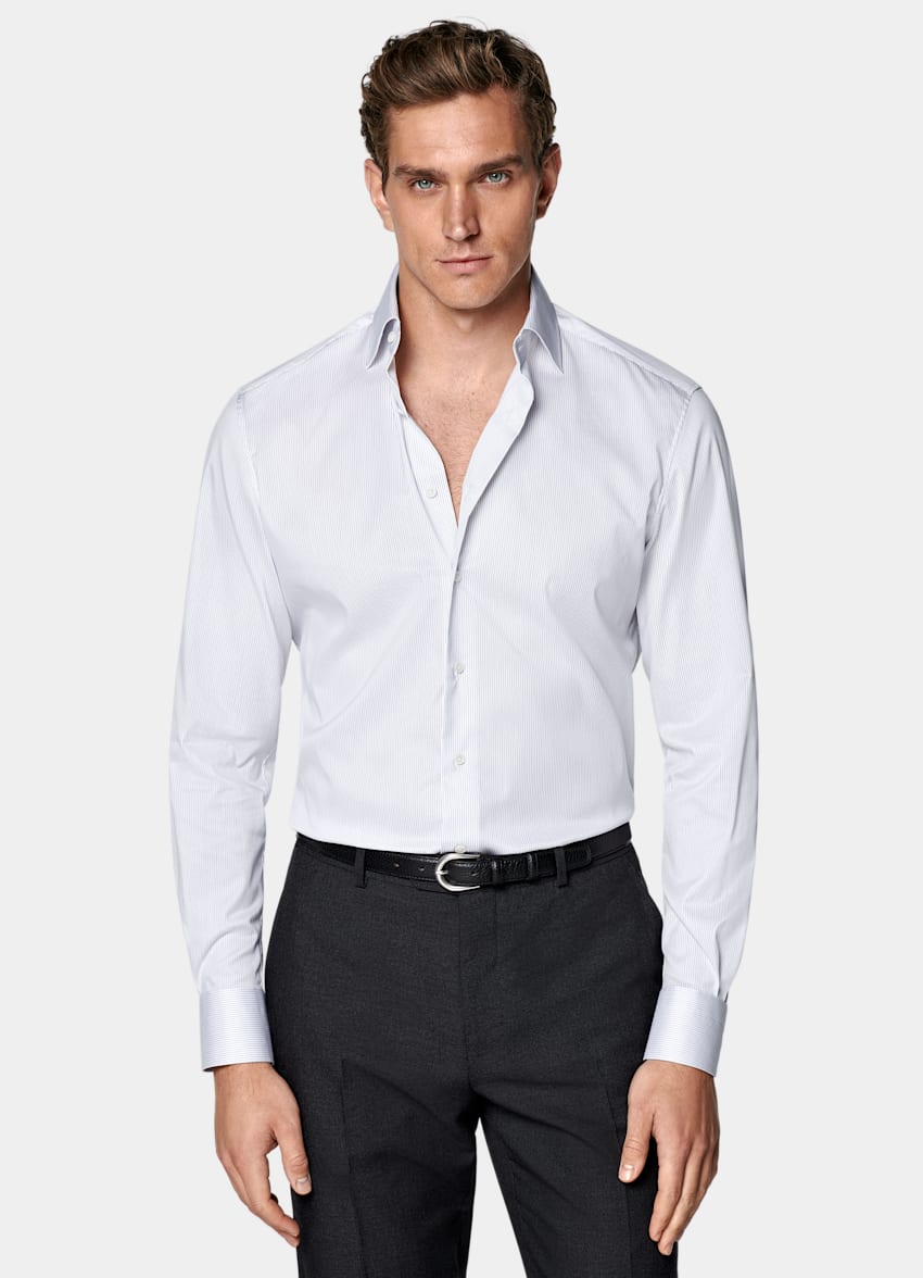 White Striped Twill Tailored Fit Shirt
