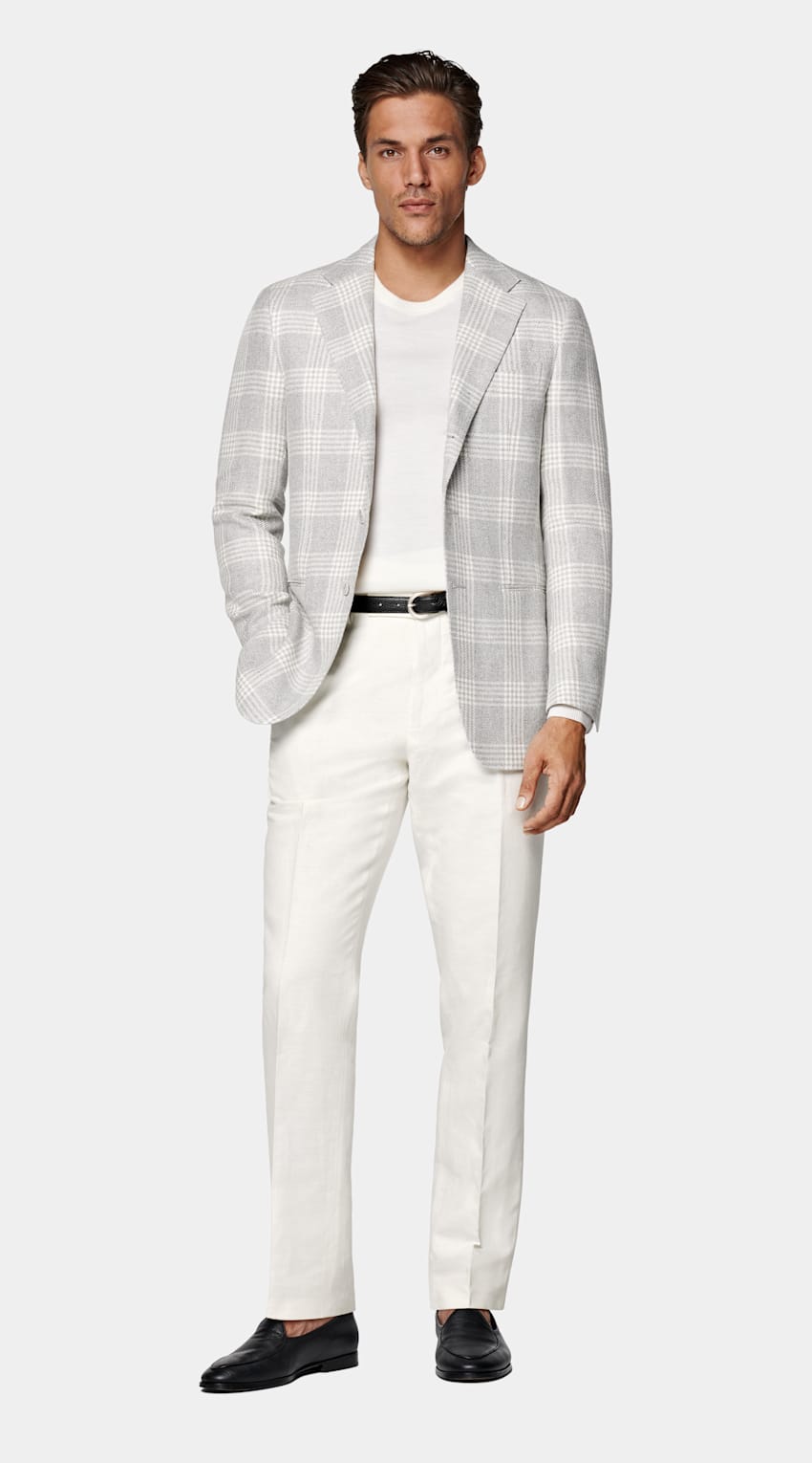 Light Grey Checked Tailored Fit Havana Blazer