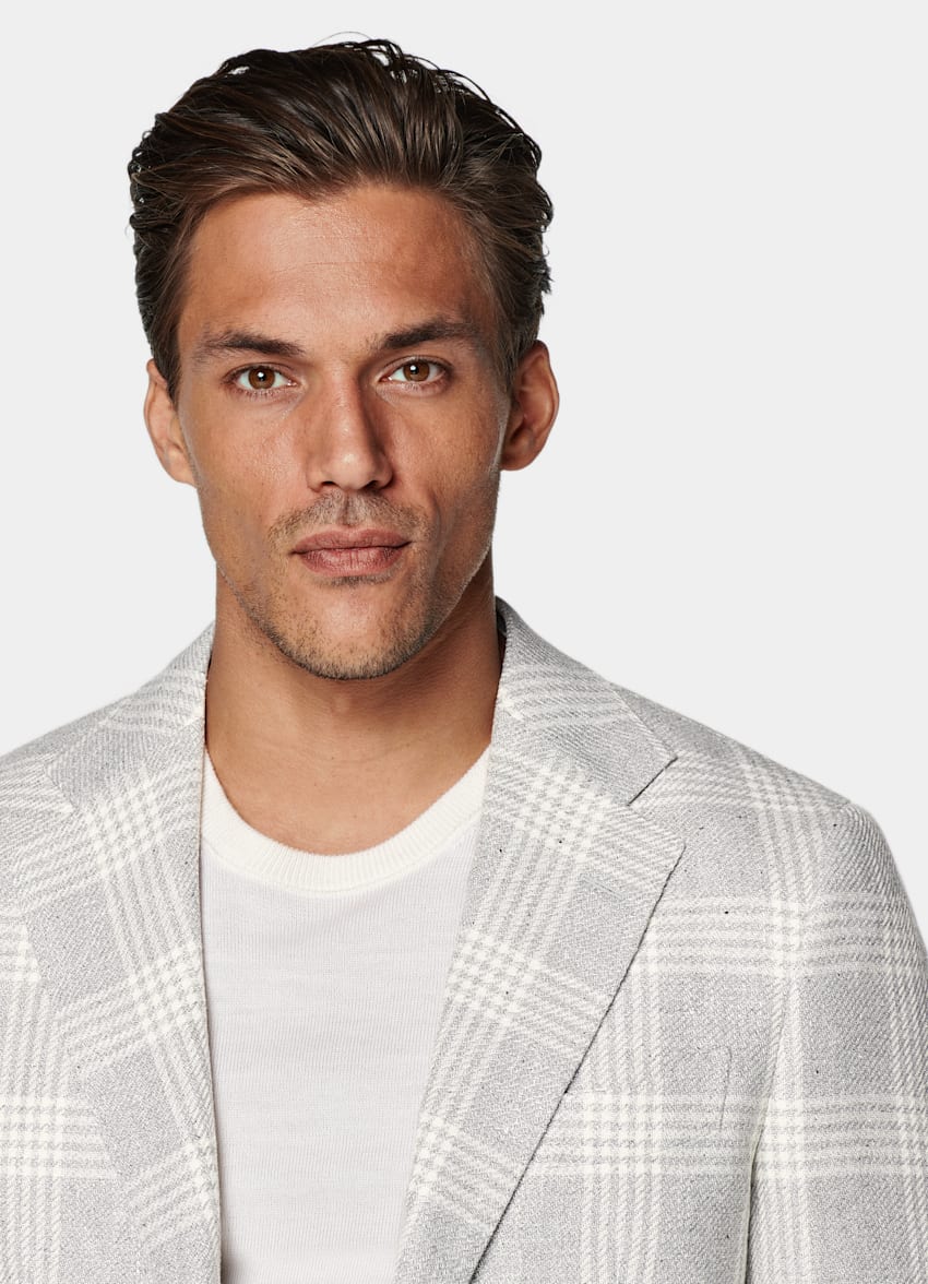 Light Grey Checked Tailored Fit Havana Blazer