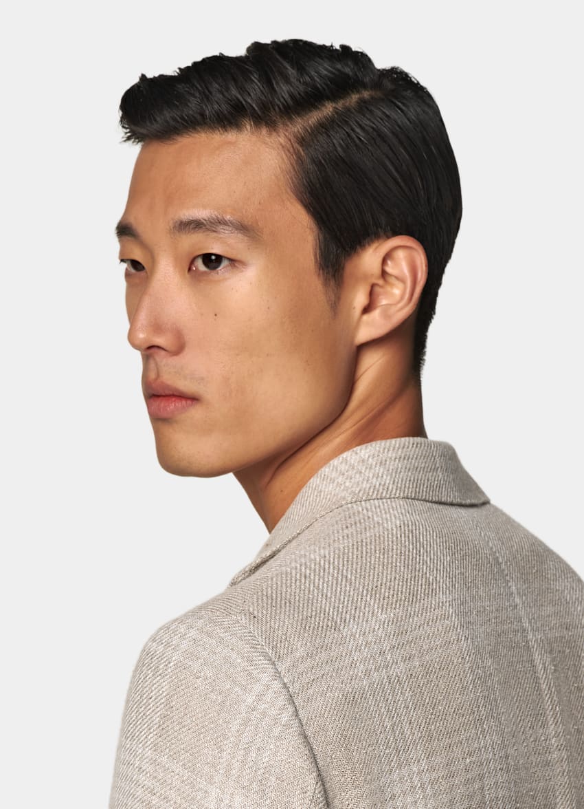 Sand Checked Relaxed Fit Roma Blazer