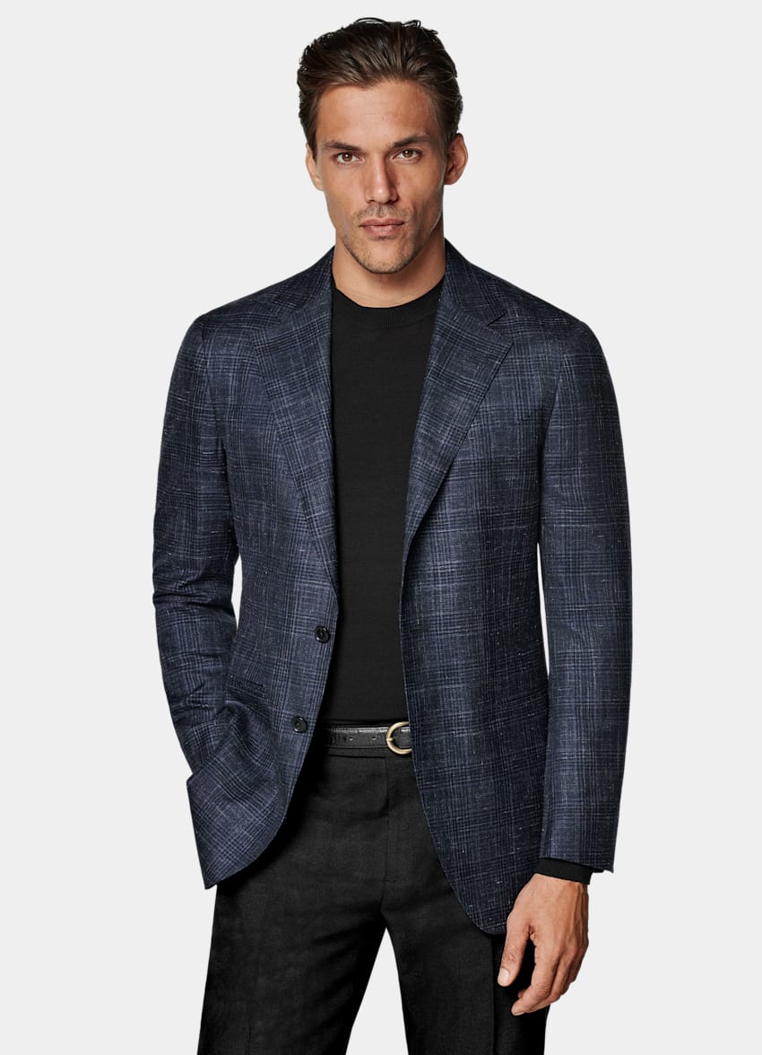 Navy Checked Tailored Fit Havana Blazer