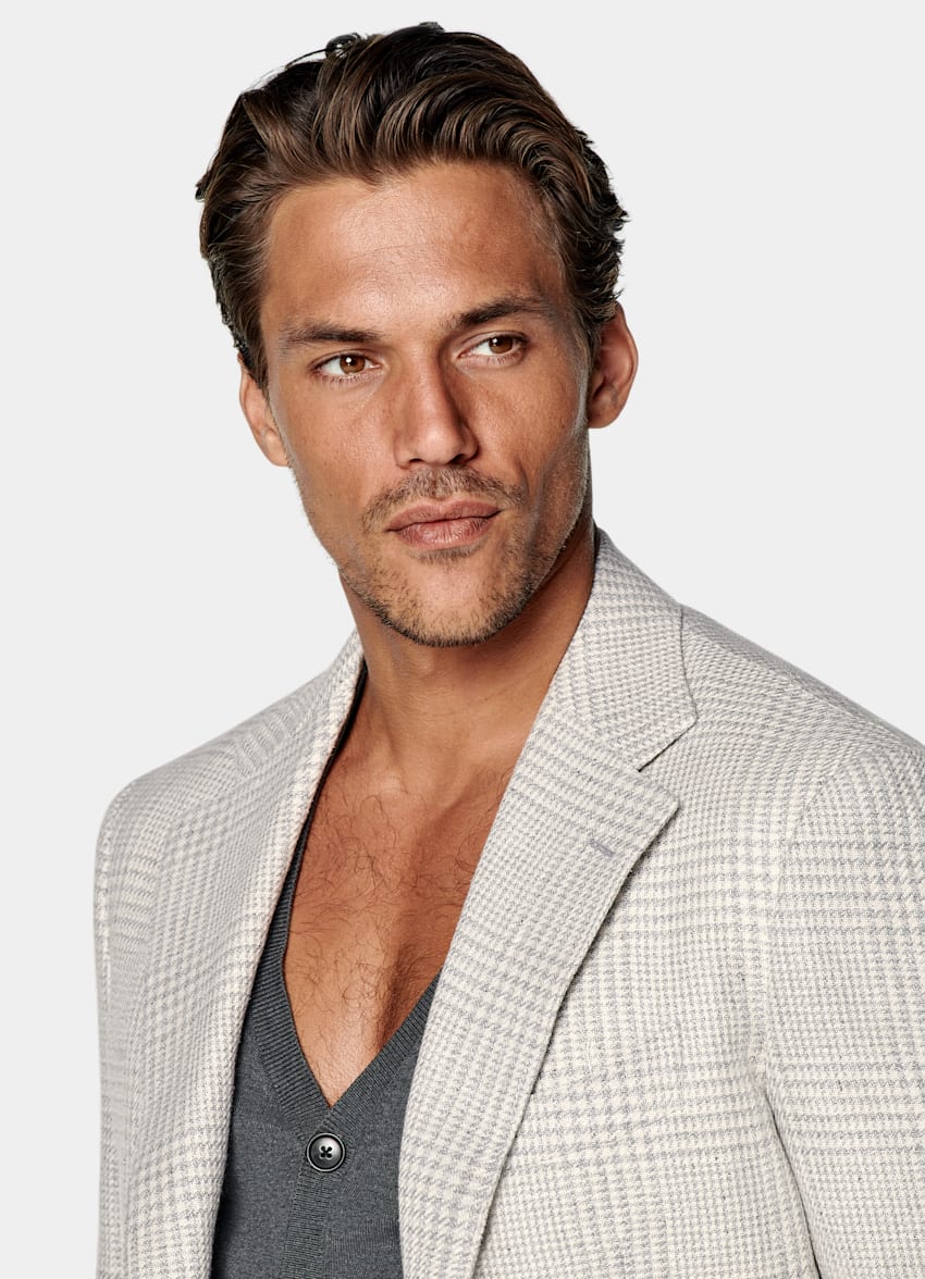 Light Grey Checked Relaxed Fit Roma Blazer
