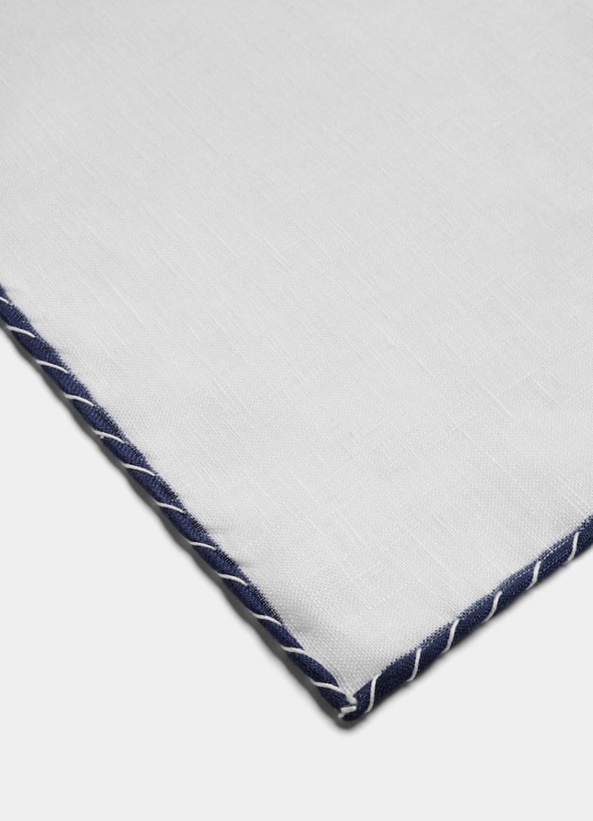 White Stitch Edge Pocket Square