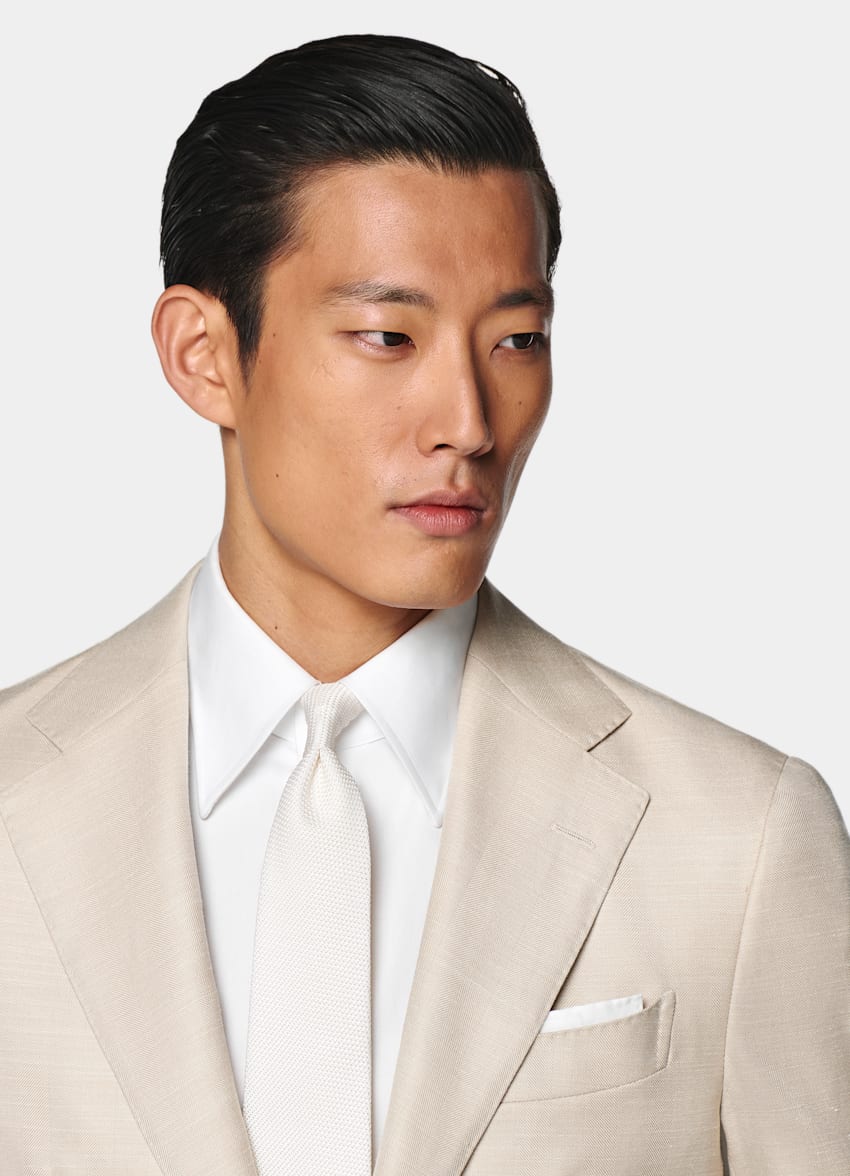 Sand Herringbone Tailored Fit Havana Suit