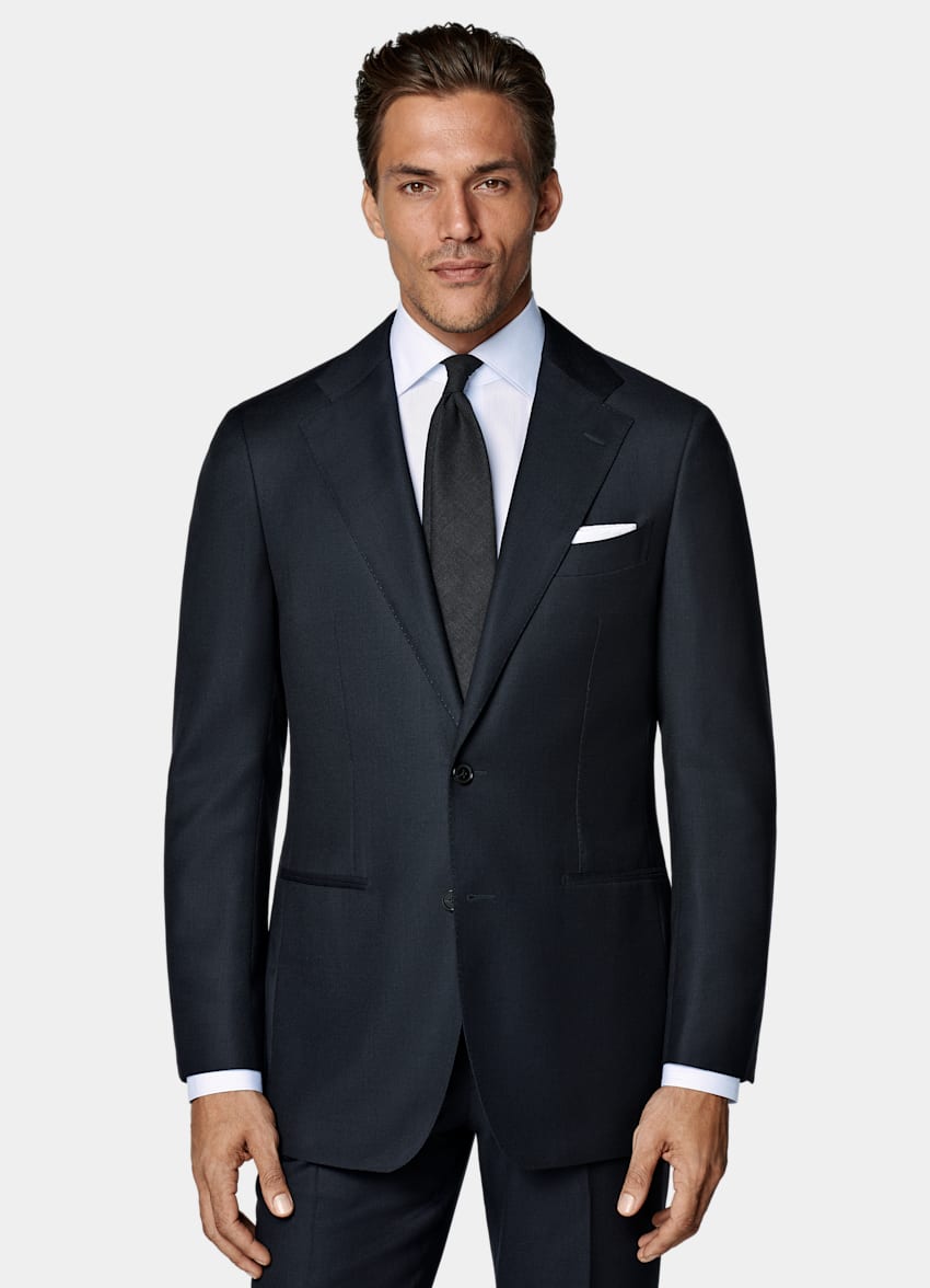 Navy Bird's Eye Tailored Fit Havana Suit Jacket