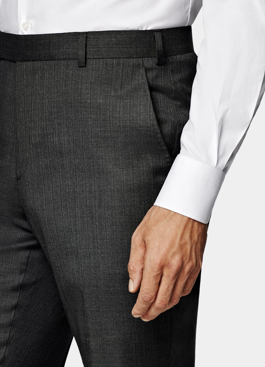 Dark Grey Striped Tailored Fit Milano Suit
