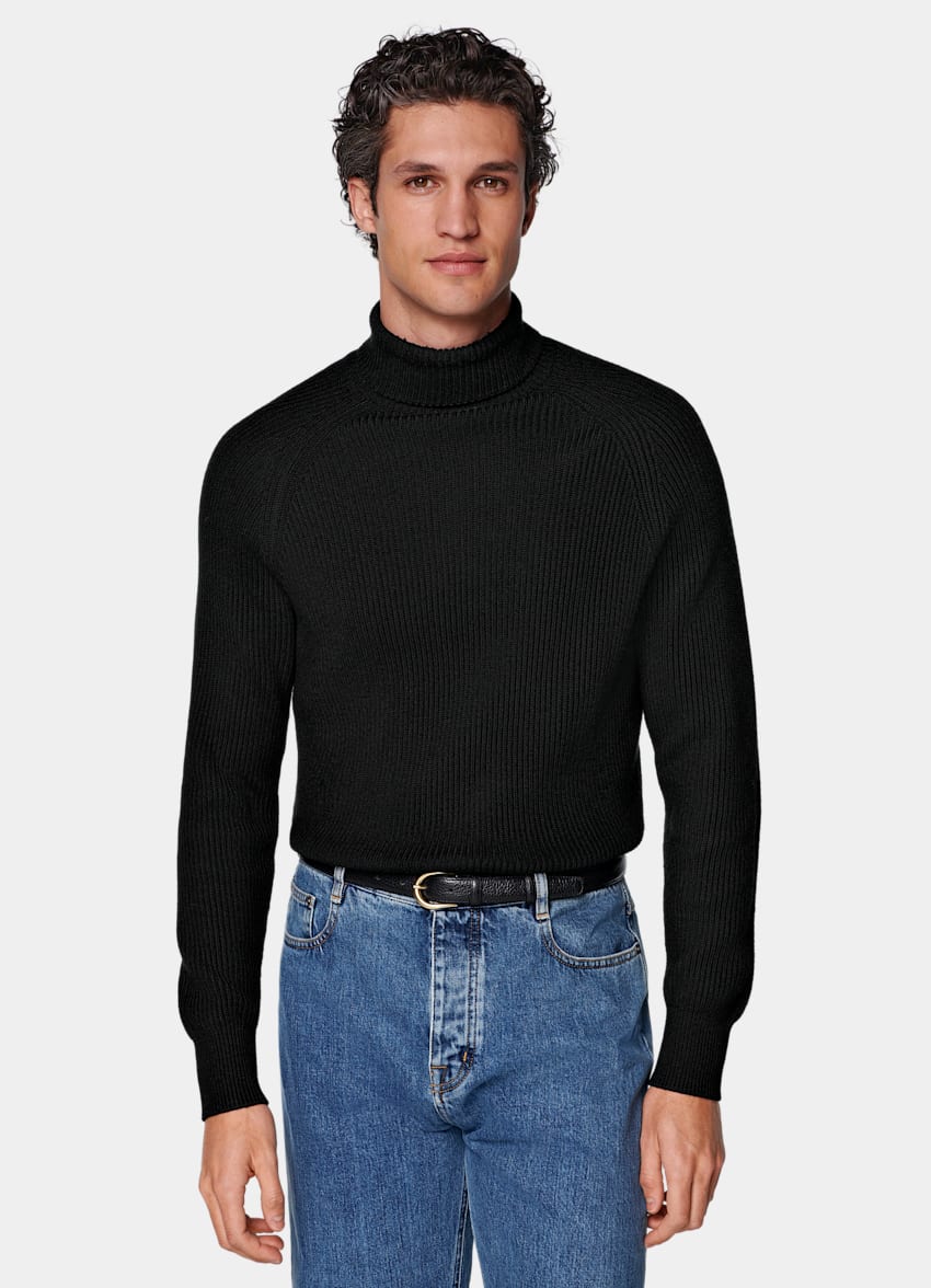 Black Merino Ribbed Turtleneck
